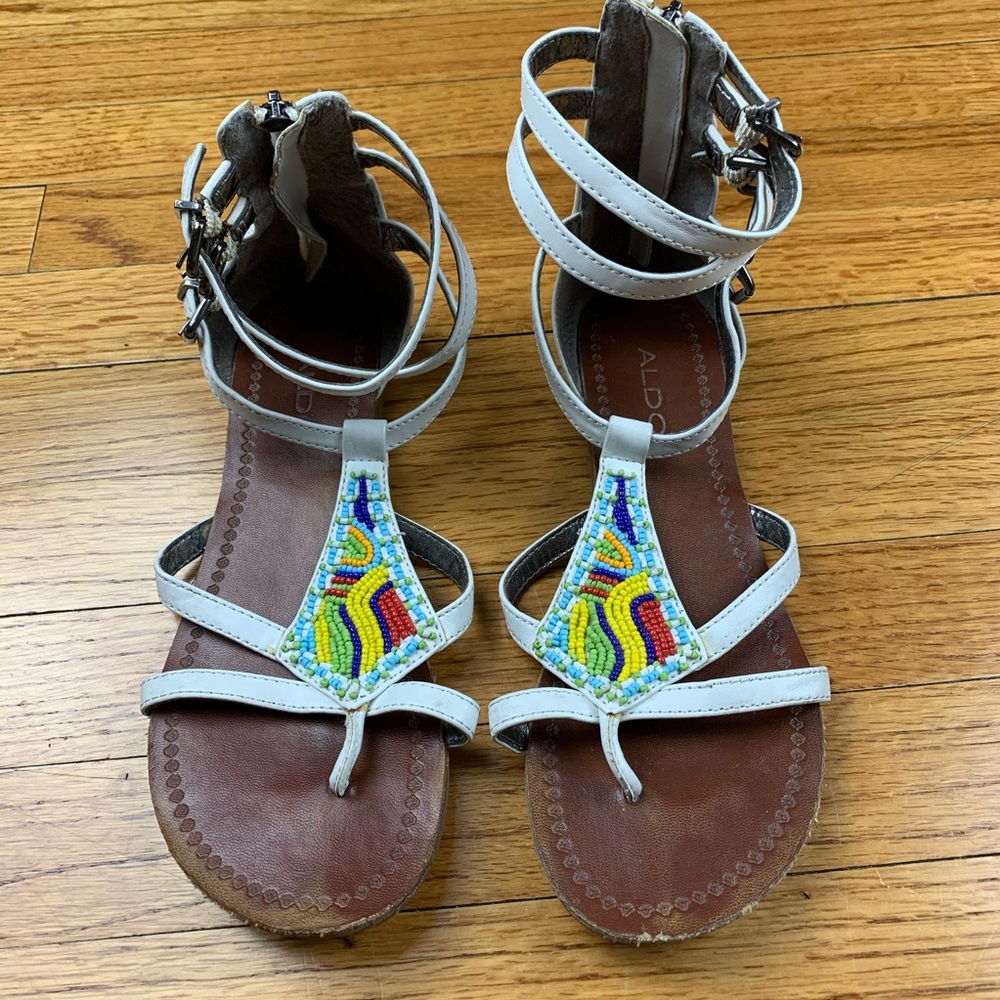 Aldo Beaded White Gladiator Sandals